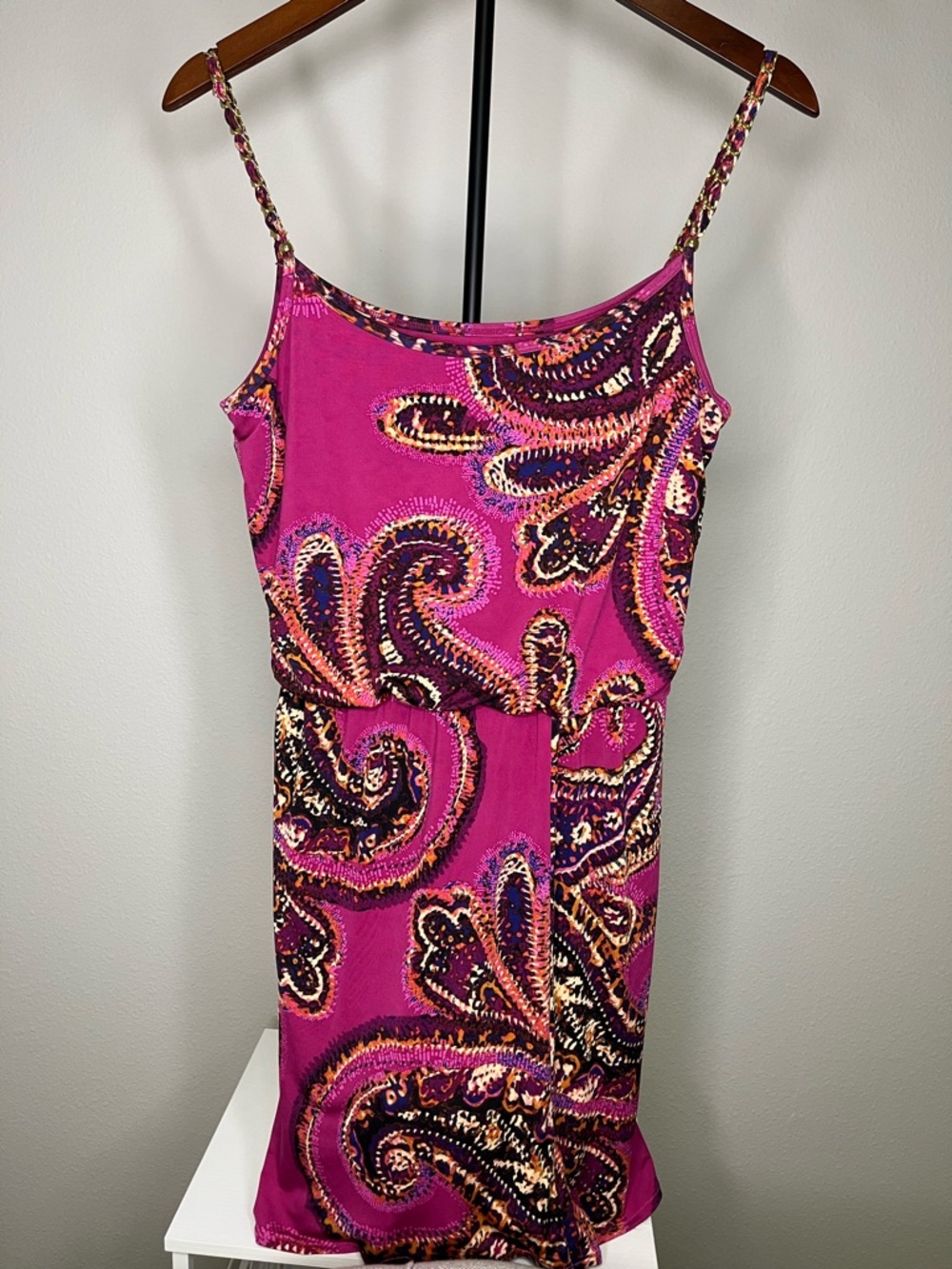 Cache Fuchsia Paisley Spaghetti Strap Camisole Dress